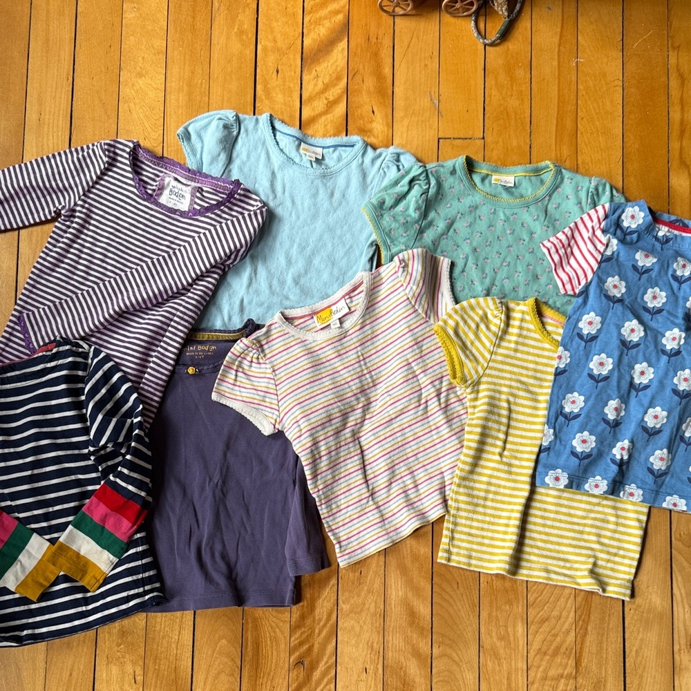 Mini Boden girls Striped and Patterned Tops Set t shirts pointelle Bundle